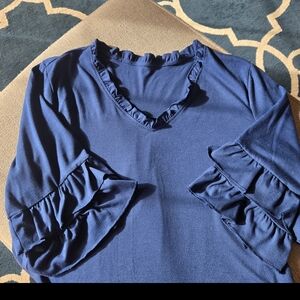 Navy Blue Ruffle Sleeve Women's Top